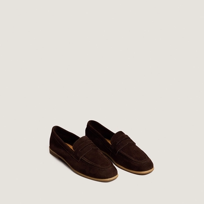 Mocassins &agrave; talons plats et bouts arrondis en velours marron | ACA | Jonak