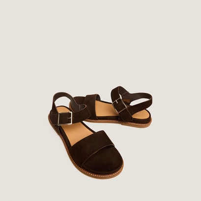 Sandales &agrave; brides et bouts ouverts en velours marron | ACCO | Jonak
