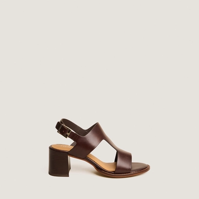 Sandales &agrave; talons et boucles ajustables en cuir brun rouge | ALEXANDRA | Jonak