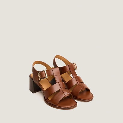 Sandales &agrave; talons carr&eacute;s et boucles ajustables en cuir cognac | ALEXANDRIE | Jonak