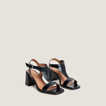 Sandales &agrave; hauts talons lamell&eacute;s en cuir noir | VODKA | Jonak