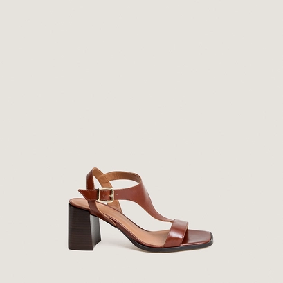 Sandales &agrave; hauts talons lamell&eacute;s en cuir marron | VODKA | Jonak