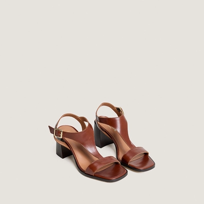 Sandales &agrave; hauts talons lamell&eacute;s en cuir marron | VODKA | Jonak