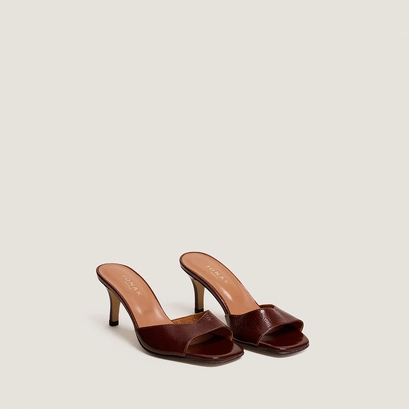 Mules &agrave; talons en cuir brillant marron | VERTIGO