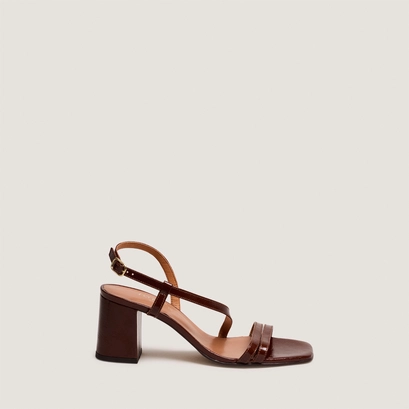 Sandales &agrave; talons et brides en cuir brillant marron | VIMY | Jonak
