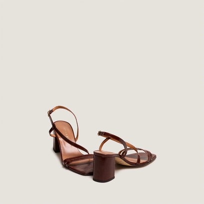 Sandales &agrave; talons et brides en cuir brillant marron | VIMY | Jonak