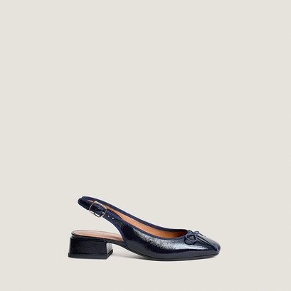 Ballerines slingbacks en vernis pliss&eacute; marine | DYBILO | Jonak