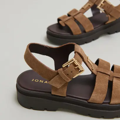 Sandales &agrave; plateformes et monogrammes en cro&ucirc;te taupe | LIVERPOOL | Jonak