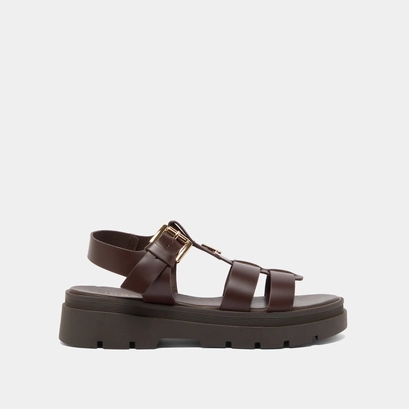 Sandales &agrave; plateformes et monogrammes en cuir marron | LIVERPOOL | Jonak