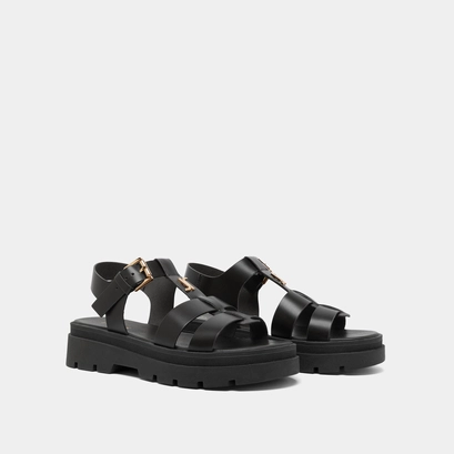 Sandales &agrave; plateformes et monogrammes en cuir noir | LIVERPOOL | Jonak
