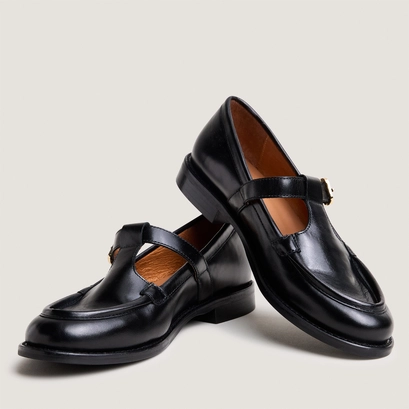 Mocassins &agrave; brides en cuir noir | DESERT | Jonak