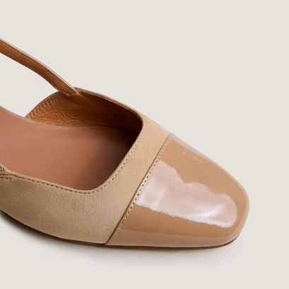 Ballerines slingbacks en vernis et velours camel | DHAPOU | Jonak