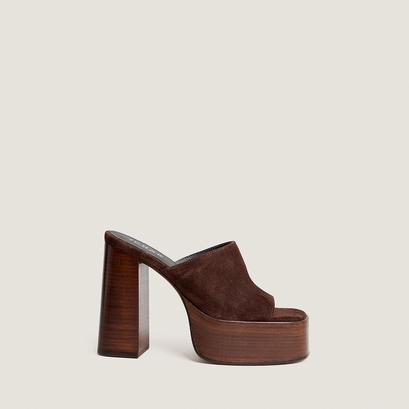 Mules &agrave; talons et bouts ouverts en cro&ucirc;te chocolat | BEATRICE | Jonak