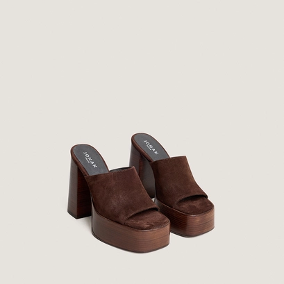 Mules &agrave; talons et bouts ouverts en cro&ucirc;te chocolat | BEATRICE | Jonak