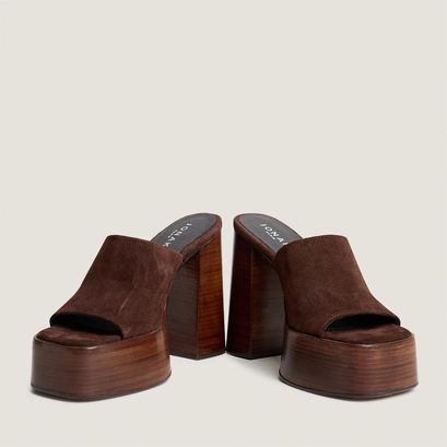 Mules &agrave; talons et bouts ouverts en cro&ucirc;te chocolat | BEATRICE | Jonak