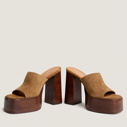 Mules &agrave; talons et bouts ouverts en cro&ucirc;te tabac | BEATRICE | Jonak