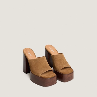 Mules &agrave; talons et bouts ouverts en cro&ucirc;te tabac | BEATRICE | Jonak