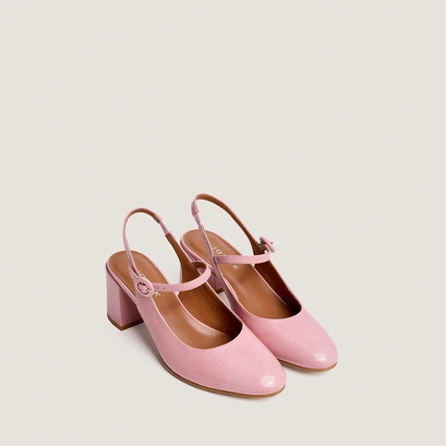 Babies &agrave; talons et bouts arri&egrave;res ouverts en vernis rose p&eacute;tale | DOLLAR | Jonak
