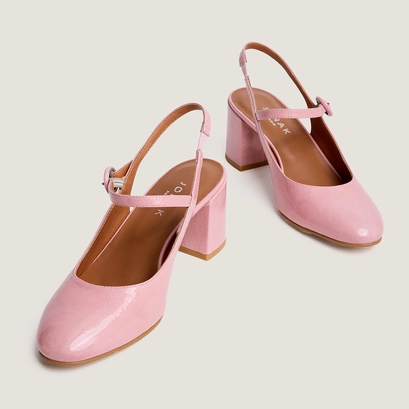 Babies &agrave; talons et bouts arri&egrave;res ouverts en vernis rose p&eacute;tale | DOLLAR | Jonak