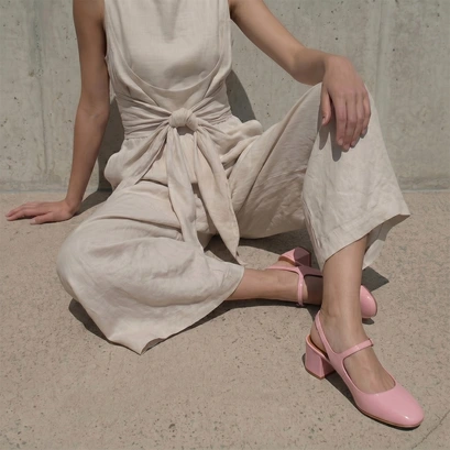 Babies &agrave; talons et bouts arri&egrave;res ouverts en vernis rose p&eacute;tale | DOLLAR | Jonak