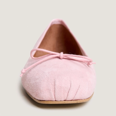 Ballerines &agrave; bouts carr&eacute;s et lacets en velours rose p&acirc;le | DOMINE | Jonak