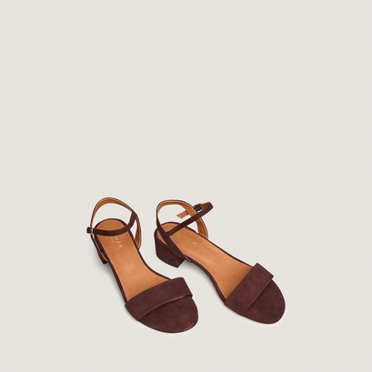Sandales &agrave; talons carr&eacute;s en velours marron | VIA | Jonak