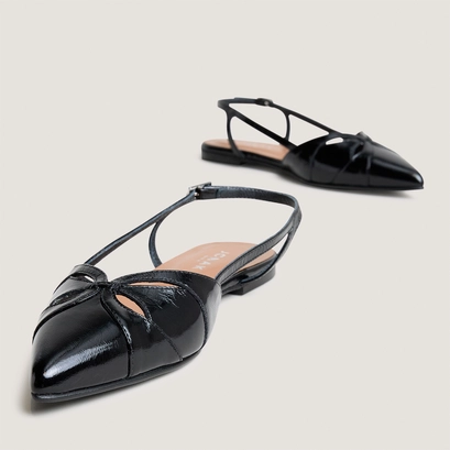Ballerines slingbacks &agrave; bouts pointus en cuir brillant noir | DAMOURA | Jonak