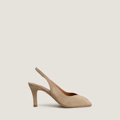 Escarpins slingbacks &agrave; bouts carr&eacute;s en velours camel | DELOURS | Jonak