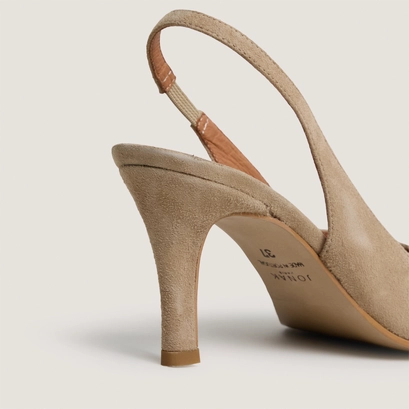 Escarpins slingbacks &agrave; bouts carr&eacute;s en velours camel | DELOURS | Jonak