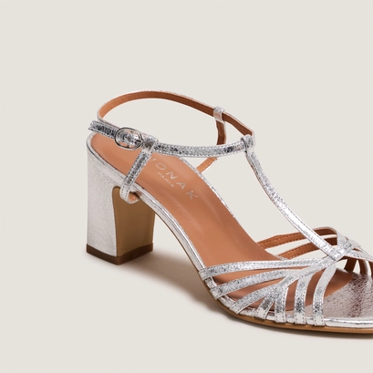 Sandales &agrave; talons en cuir craquel&eacute; argent | VOLIA | Jonak