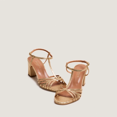 Sandales &agrave; talons en cuir craquel&eacute; or | VOLIA | Jonak