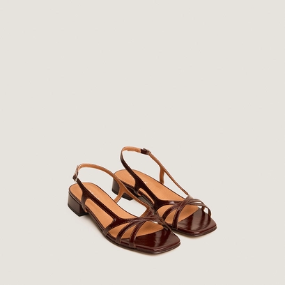 Sandales &agrave; petits talons en cuir brillant marron | ARGOS | Jonak