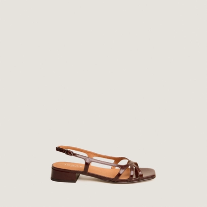 Sandales &agrave; petits talons en cuir brillant marron | ARGOS | Jonak
