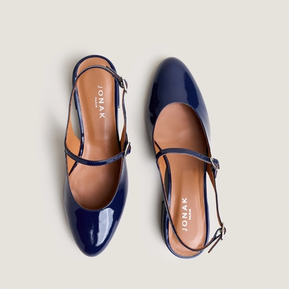 Slingbacks &agrave; bouts ronds en vernis bleu | DAVO | Jonak