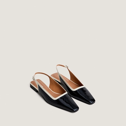 Ballerines slingbacks &agrave; bouts pointus en vernis noir et &eacute;cru noir | DAXUS | Jonak