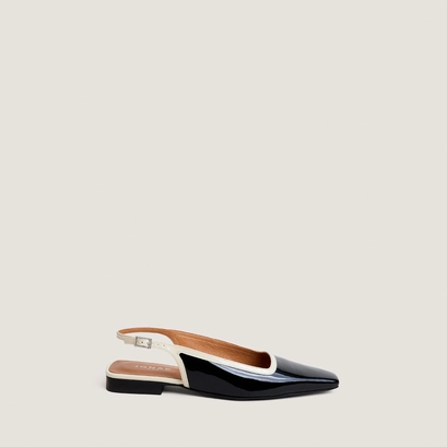 Ballerines slingbacks &agrave; bouts pointus en vernis noir et &eacute;cru noir | DAXUS | Jonak