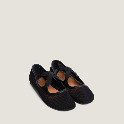 Ballerines &agrave; &eacute;lastiques en mesh noir et cuir noir | DESSIN | Jonak