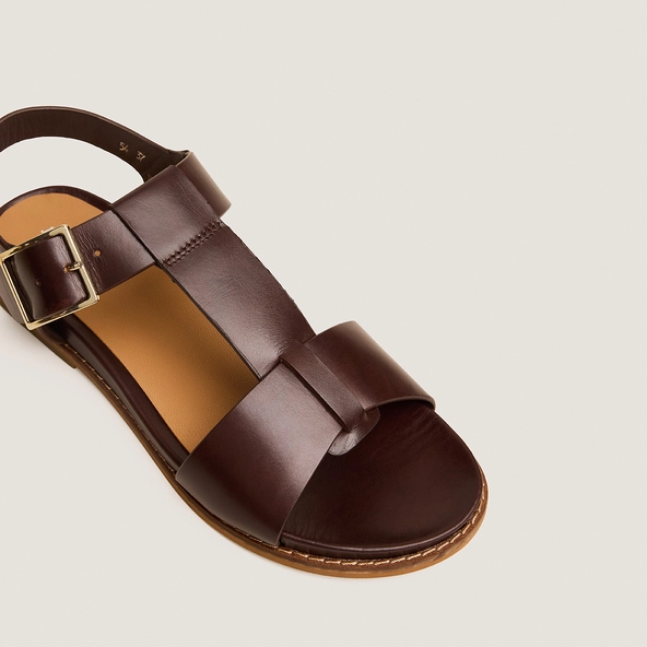 Sandales ajustables à grosses boucles en cuir brun rouge | ACCOCA | Jonak