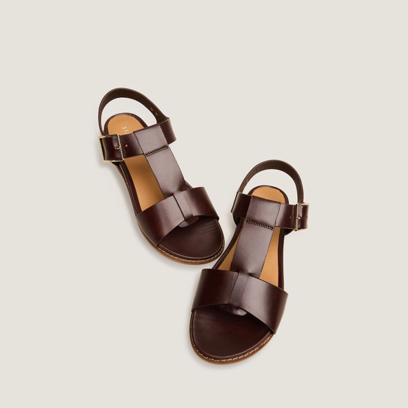 Sandales ajustables à grosses boucles en cuir brun rouge | ACCOCA | Jonak