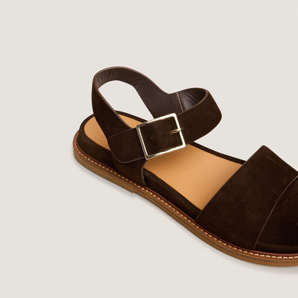 Sandales à brides et bouts ouverts en velours marron | ACCO | Jonak