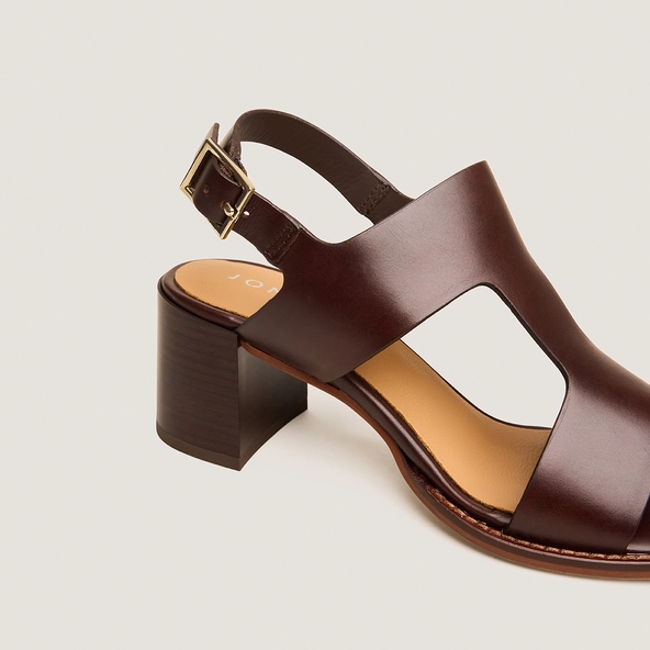 Sandales &agrave; talons et boucles ajustables en cuir brun rouge | ALEXANDRA | Jonak