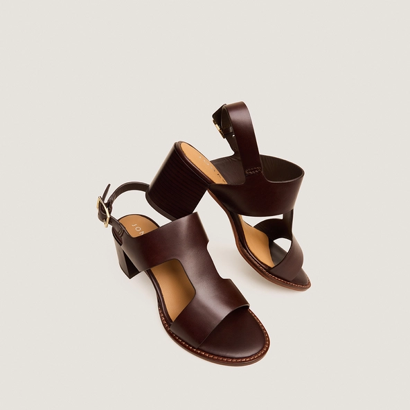 Sandales &agrave; talons et boucles ajustables en cuir brun rouge | ALEXANDRA | Jonak