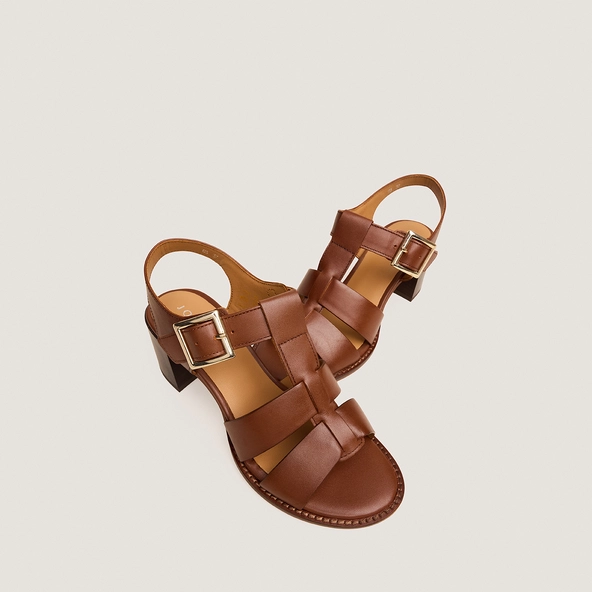 Sandales à talons carrés et boucles ajustables en cuir cognac | ALEXANDRIE | Jonak