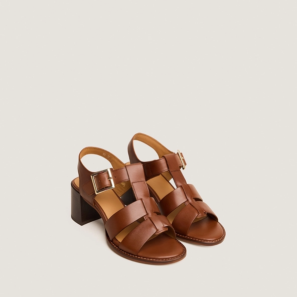 Sandales à talons carrés et boucles ajustables en cuir cognac | ALEXANDRIE | Jonak