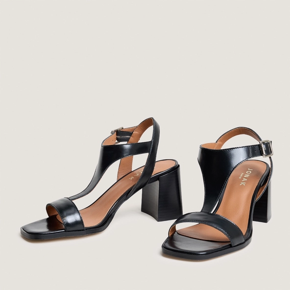 Sandales &agrave; hauts talons lamell&eacute;s en cuir noir | VODKA | Jonak