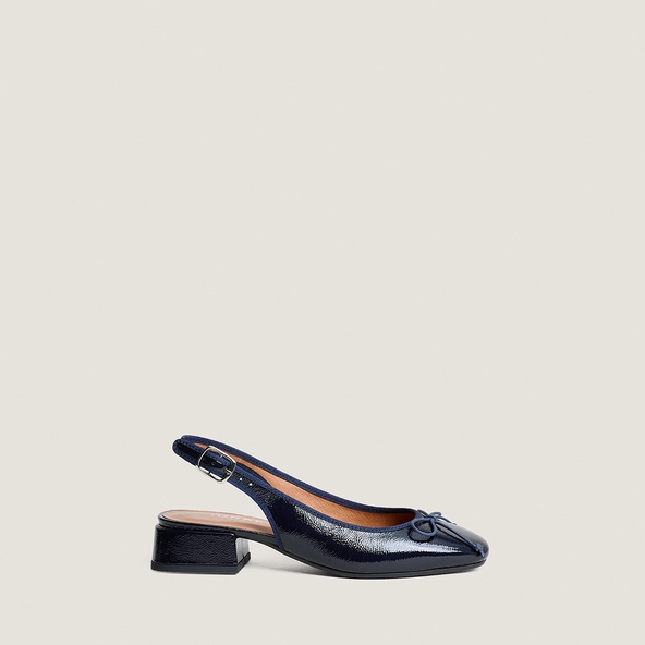 Ballerines slingbacks en vernis pliss&eacute; marine | DYBILO | Jonak