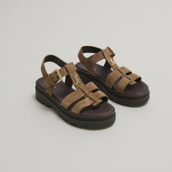 Sandales à plateformes et monogrammes en croûte taupe | LIVERPOOL | Jonak