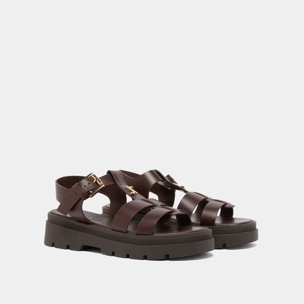 Sandales à plateformes et monogrammes en cuir marron | LIVERPOOL | Jonak