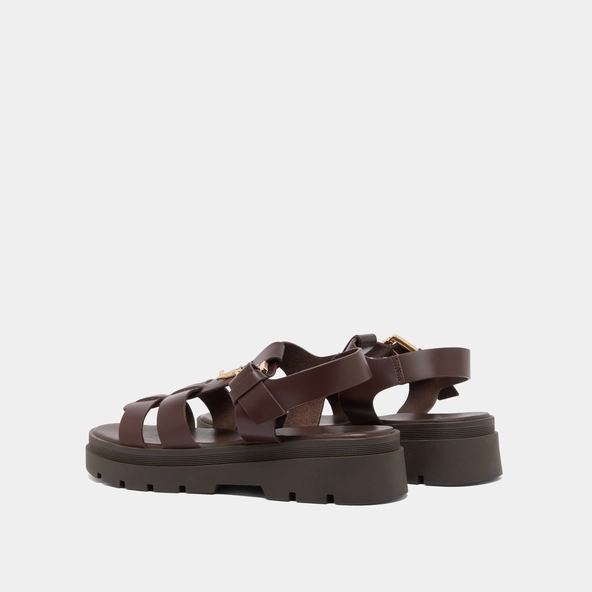 Sandales à plateformes et monogrammes en cuir marron | LIVERPOOL | Jonak