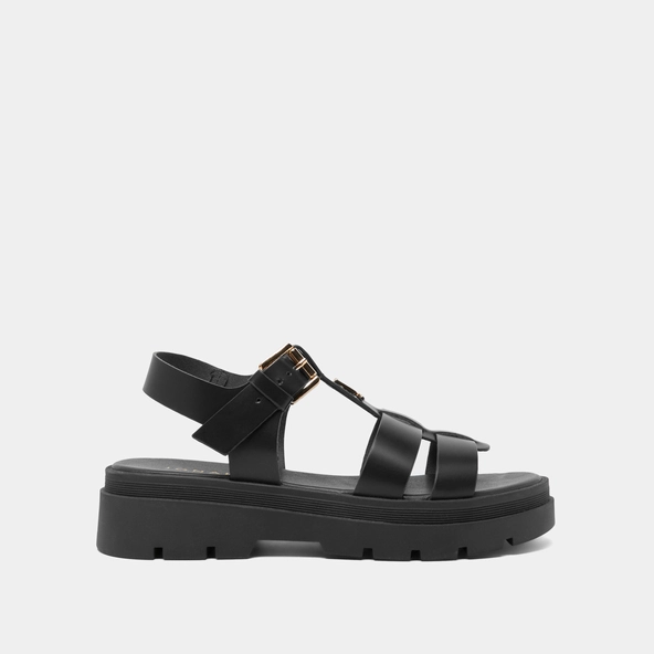 Sandales &agrave; plateformes et monogrammes en cuir noir | LIVERPOOL | Jonak